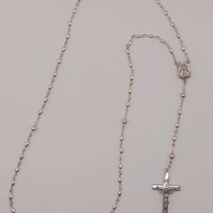 Vintage Sterling Silver Beaded Catholic Rosary  W/I.N.R.I. Crucifix, Box Include